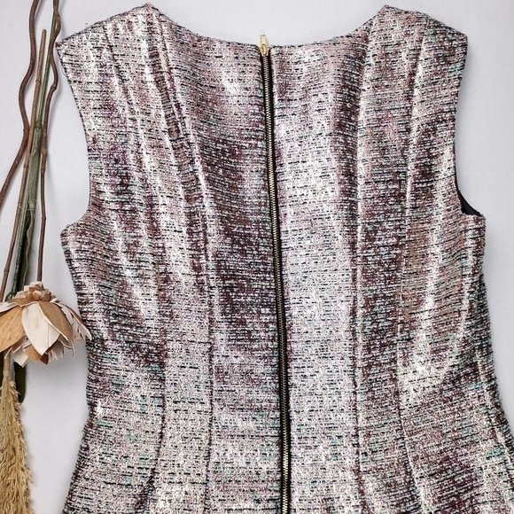 Tahari Arthur Levine Rose Gold Teal Shimmer Dress Sz 6 - Picture 16 of 16